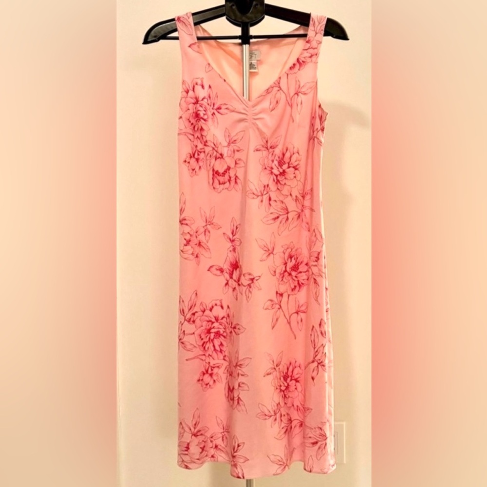 Spring LOFT Pink Floral Linen Dress
